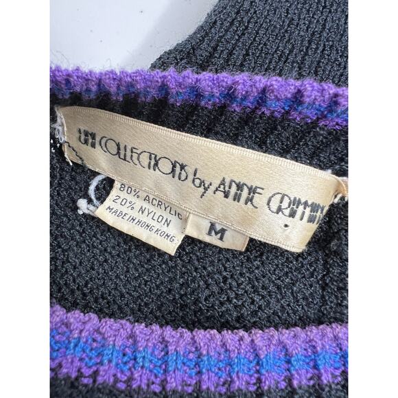 Vintage 80s Umi Collections By Anne Crimmins Sweater Black Retro Size Medium - Picture 5 of 8